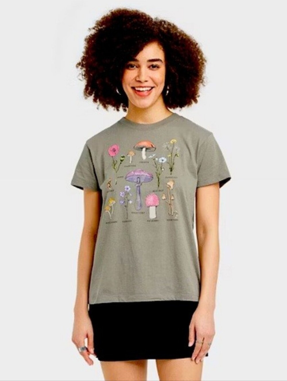 Mushroom & Wildflower Graphic Tee - Sage Green